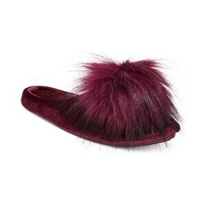 INC International Concepts Velvet Pom Pom Slide Slippers Burgundy Medium 7-8